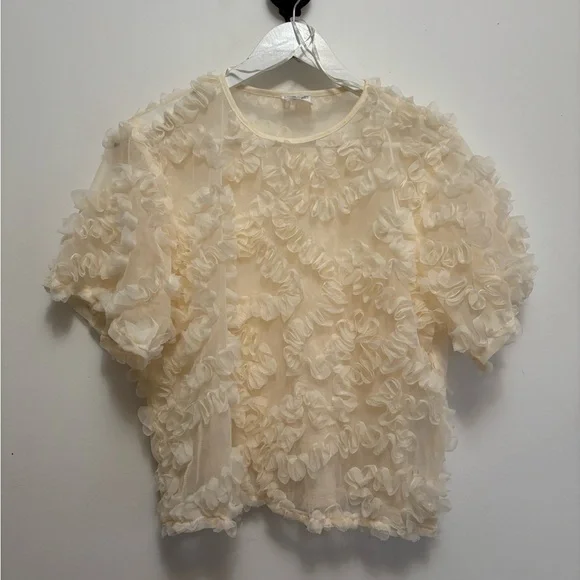 Cropped Ivory Cream Ruffle Blouse - Picture 1 of 4